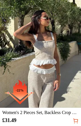 Women s 2 Pieces Set Backless Crop...
