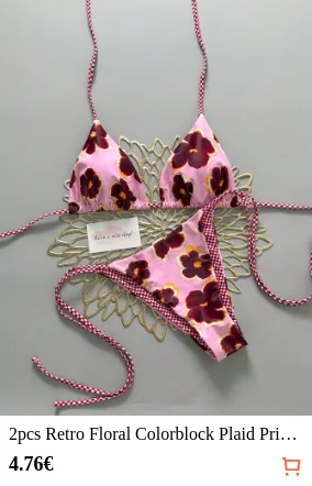 2pcs Retro Floral Colorblock Plaid...