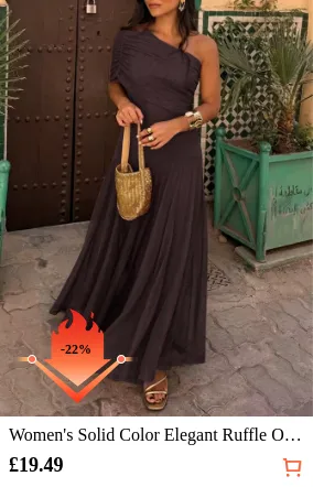 Women s Solid Color Elegant Ruffle...