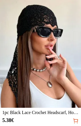1pc Black Lace Crochet Headscarf...