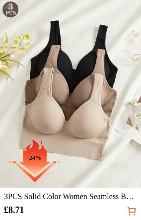 3PCS Solid Color Women Seamless Backless Bra, Fixed One-Piece Cup, Wireless, Wide Strap With Padded Cups, Elegant Daily & Sports Underwear