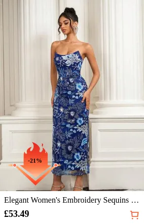 Elegant Women's Embroidery Sequins Sleeveless Formal Gown For Party, Wedding Banquet Spring Vacation