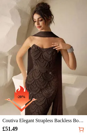 Coutiva Elegant Strapless Backless Bodycon Dress,Fan-Shaped Pearl Ribbon Design, Suspender Straight Hem Dress For Birthday,Cocktail,Music Festival&Party