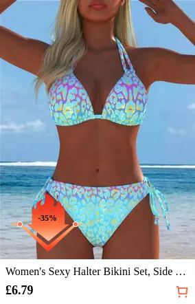 Women's Sexy Halter Bikini Set, Side Tie Leopard Print Swimsuit, Suitable For Casual Beachwear And Summer Vacation, New Holiday Summer Vacation Style