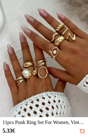 11pcs Punk Ring Set For Women...
