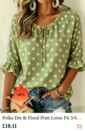 Polka Dot & Floral Print Loose Fit...