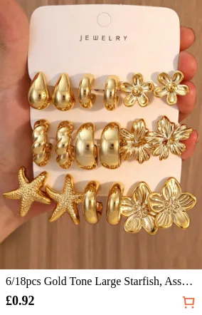 6/18pcs Gold Tone Large Starfish...