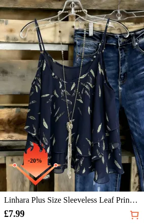 Linhara Plus Size Sleeveless Leaf...