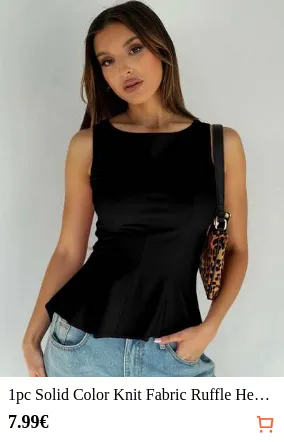 1pc Solid Color Knit Fabric Ruffle Hem Top, Casual Summer Wear Black