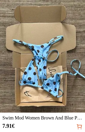 Swim Mod Women Brown And Blue Polka Dot Halter Tie Two Pieces Bikini Swimwear Bikini Set,90s Light Blue Bathing Suit Sets,Summer,Beach Party,Holiday,Holiday
