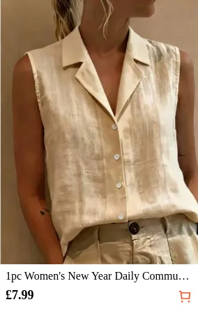 1pc Women's New Year Daily Commute Minimalist Comfortable Breathable Elegant Casual Vacation Solid Color Linen Vest Shirt, Polyester Front Button-Down Top Suitable For Spring/Summer Home Travel Vacation Office Wear