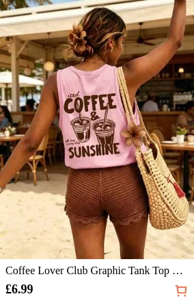 Coffee Lover Club Graphic Tank Top Sleeveless Vest Summer Women's Vacation Beach Casual Round Neck Tank