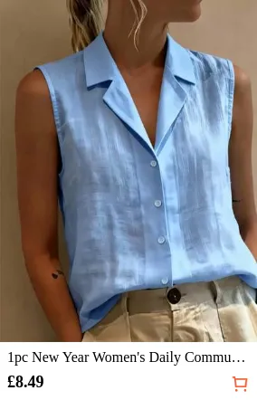1pc New Year Women's Daily Commute Minimalist Comfortable Breathable Elegant Casual Vacation Solid Color Linen Vest Shirt, Polyester (Polyester) Front Button-Up Top Suitable For Spring/Summer Home Travel Vacation Office Wear