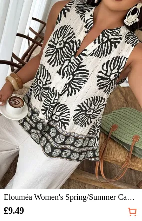 Elouméa Women's Spring/Summer Casual Vacation Two-Tone Leaf Print Loose Sleeveless Shirt, Suitable For Daily Vacation Wear