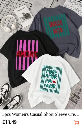 3pcs Women's Casual Short Sleeve Crew Neck T-Shirts - Printed Pattern, Comfortable Soft Fabric, Machine Washable, Summer Tops