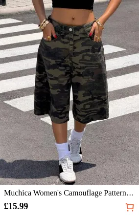 Muchica Women's Camouflage Pattern Pocket Loose Casual Bermuda Shorts Women Cargo Shorts Camo Shorts Summer