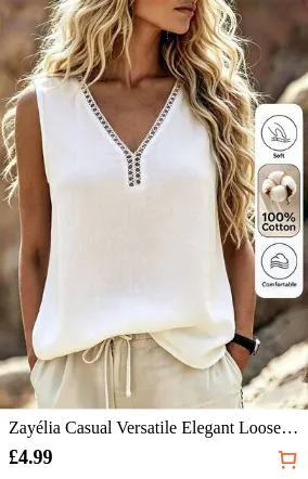Zayélia Casual Versatile Elegant Loose V-Neck Patchwork Lace Trim Sleeveless White Tank Top For Women