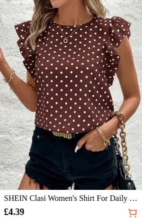 SHEIN Clasi Women's Shirt For Daily Wear Elegant Everyday Brown And White Polka Dot Summer