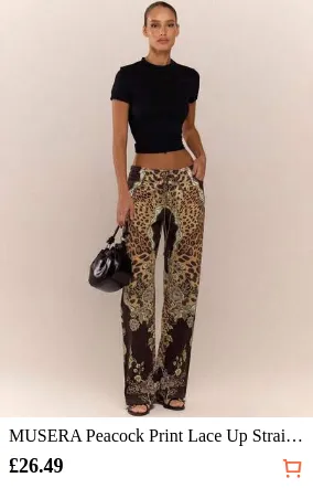 MUSERA Peacock Print Lace Up Straight Leg Printed Jeans Coo