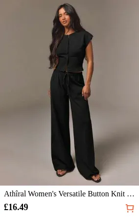 Athîral Women's Versatile Button Knit Top And Drawstring Waist Knit Pants 2 Pieces Set, Airport Casual Commute