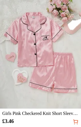 Girls Pink Checkered Knit Short...