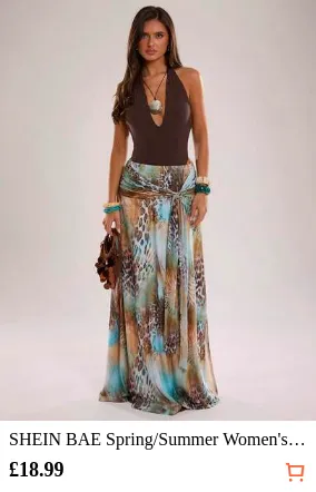 SHEIN BAE Spring/Summer Women's Casual Vacation Animal Print Pattern Printed Waist Knot Side Seam Ruched Asymmetrical Hem Long Skirt, Suitable For Beach Vacation, Beach Holiday, Sister Casual Vacation, Asymmetrical Skirt, Long Printed Skirt, Comfortable Skirt