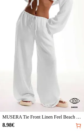 MUSERA Tie Front Linen Feel Beach Trousers Summer Vacation Sun Casual White Airport Beach Pants Holiday