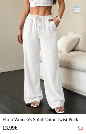 Flirla Women's Solid Color Twist Pocket Casual Loose Pants