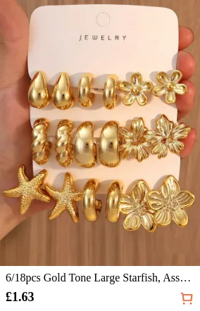 6/18pcs Gold Tone Large Starfish...
