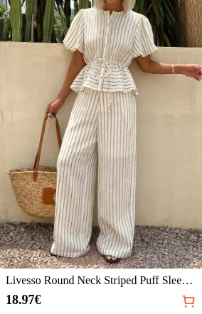 Livesso Round Neck Striped Puff...