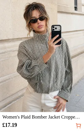 Women s Plaid Bomber Jacket...