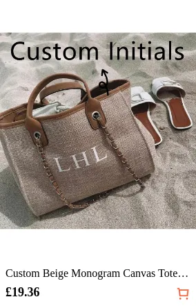 Custom Beige Monogram Canvas Tote...
