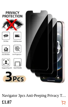 Navigator 3pcs Anti-Peeping Privacy Tempered Glass Screen Protector For Smartphone, Non-Full Screen, Shatter-Resistant, Compatible With IPhone 17Pro Max/17 17Pro/17 Air/16 Pro Max/16/16 Pro/16 Plus/15 Pro Max/15/15 Pro/15 Plus/14 Pro Max/14/14 Pro/14 Plus /13 Pro Max/13/13 Pro/12/12 Pro/12 Pro Max/11/11 Pro Max All Series