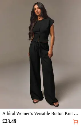 Athîral Women's Versatile Button Knit Top And Drawstring Waist Knit Pants 2 Pieces Set, Airport Casual Commute