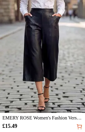 EMERY ROSE Women's Fashion Versatile Casual Commute Going Out Night Wide Leg Long Pants Halloween Black Fall