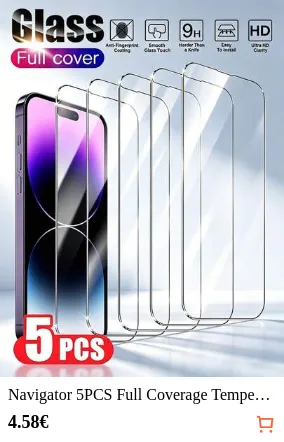 Navigator 5PCS Full Coverage Tempered Glass Screen Protector, Anti-Collision, Anti-Scratch, Smooth Surface, Easy Installation, Crystal Clear, Smooth Touch, 9H Hardness, Compatible With Phone Cases, Compatible With IPhone Ultra/18 Pro Max/18 Pro/18/17e/17 Pro Max/17 Pro/17 Air/17/16 Pro Max/16 Pro/16 Plus/16/15 Pro Max/15/14/13/12/11 And Other Models. Suitable For IPhone Screen Protector.
