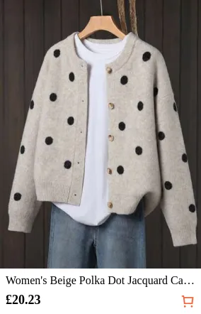 Women's Beige Polka Dot Jacquard Cardigan, Long Sleeve Sweater Jacket, Front Button Design, Women's Long Sleeve Top Fall