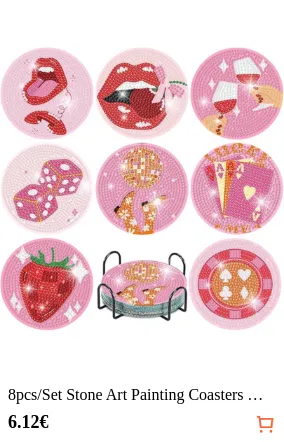 8pcs/Set Stone Art Painting Coasters With Holder, DIY Wine Glass Pattern Diamond Art Coasters, Suitable For Adults And Beginners Diamond Painting Kit, Diamond Painting Craft Supplies, Exquisite Gift For Friends