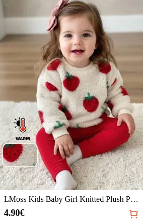 LMoss Kids Baby Girl Knitted Plush Pattern Crew Neck Casual Sweatshirt And Long Autumn Pants 2-Piece Set Red Christmas Cute Warm Winter Fluffy Comfy Soft