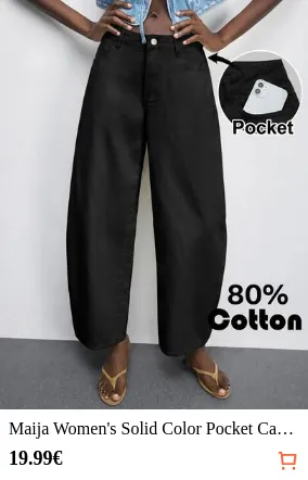 Maija Women's Solid Color Pocket Casual Street Wear Loose Curved Leg Pants Travel Black Summer Women's Fall Teacher Pants