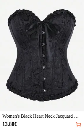 Women's Black Heart Neck Jacquard Gothic Lace-Up Corset Top, Ruffle Vintage Cinched Waist Bustier, Halloween Costume Party Carnival Cosplay Outfit