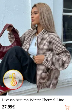 Livesso Autumn Winter Thermal Lined Wool Jacket Loose Business Casual Style Office Wear Fashionable Diamond Geometric Pattern Brown Color Block Patchwork Outdoor Streetwear Women Regular Coat Plaid