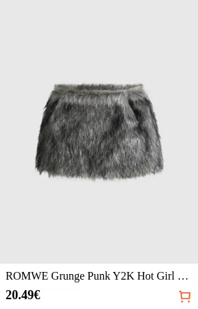 ROMWE Grunge Punk Y2K Hot Girl Faux Fur Ultra Low Waist Mini Fluffy Skirt
